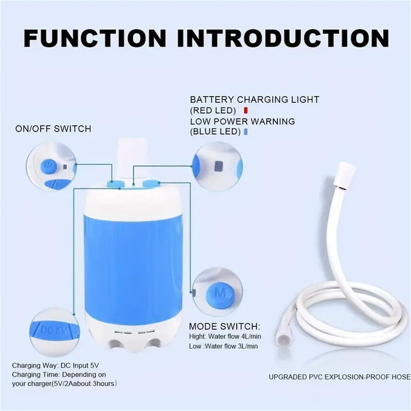 Portable, Rechargable, Outdoor Camping Shower Waterproof 5000mAh Rechargeable Battery Powered For Hiking Traveling